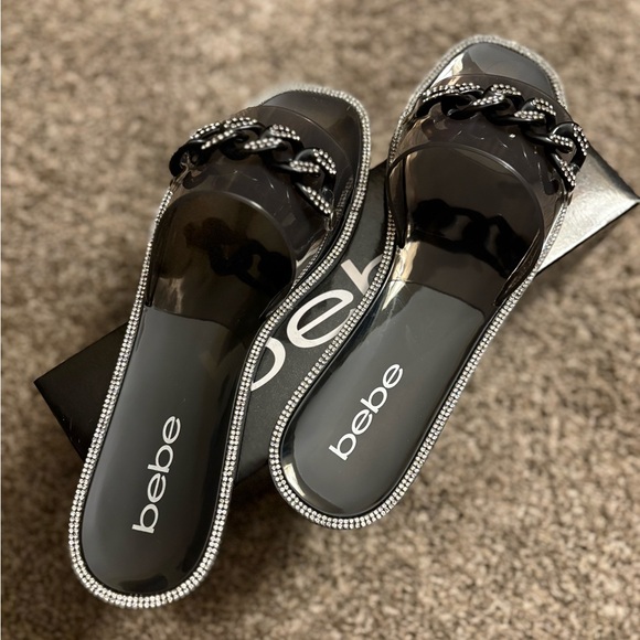 Bebe Black Rhinestone Slide Sandals - Picture 2 of 8